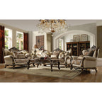 ACME 52116 Latisha Loveseat with 5 Pillows, Tan, Pattern Fabric & Antique Oak