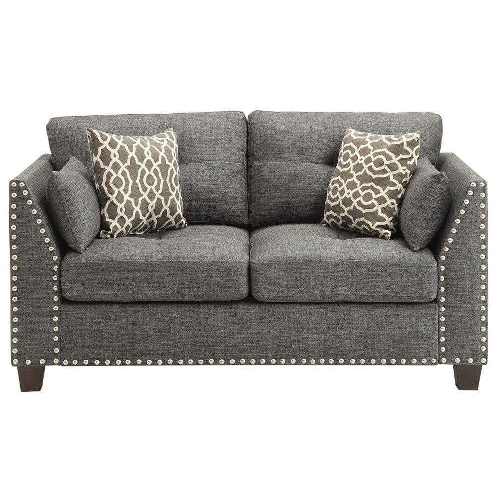ACME 52406 Laurissa Loveseat with 4 Pillows, Light Charcoal Linen
