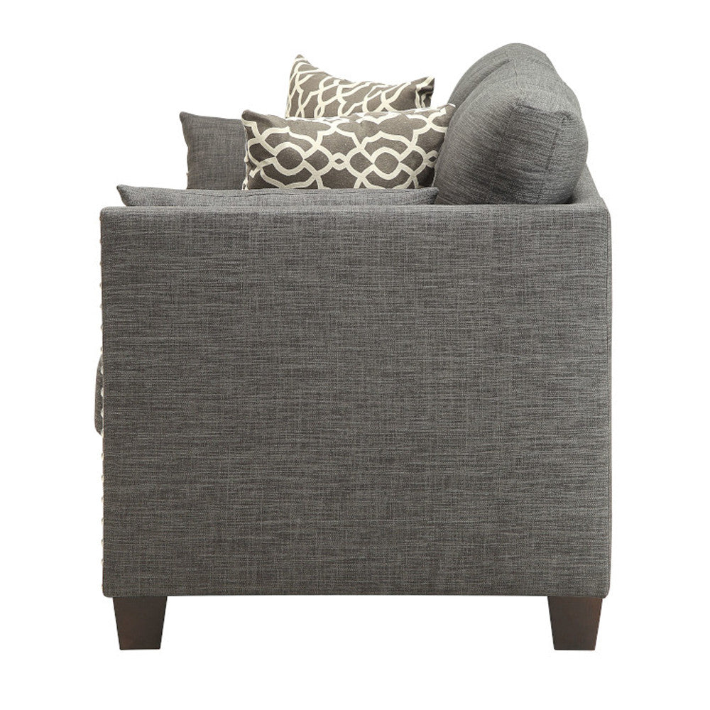 ACME 52406 Laurissa Loveseat with 4 Pillows, Light Charcoal Linen