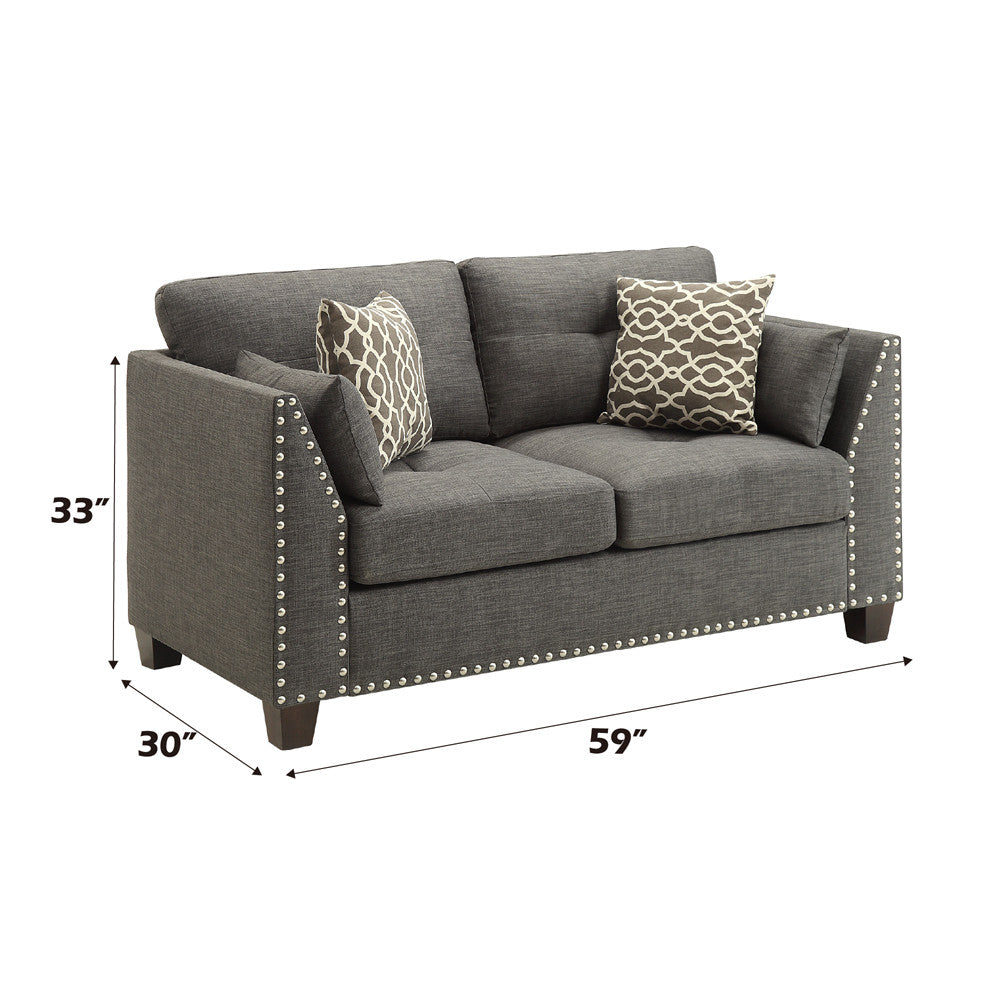 ACME 52406 Laurissa Loveseat with 4 Pillows, Light Charcoal Linen