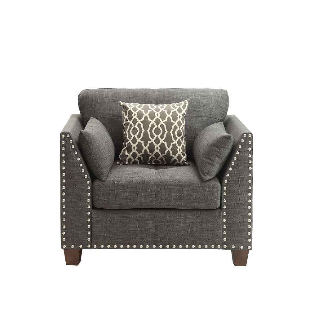 ACME 52407 Laurissa Chair with 3 Pillows, Light Charcoal Linen