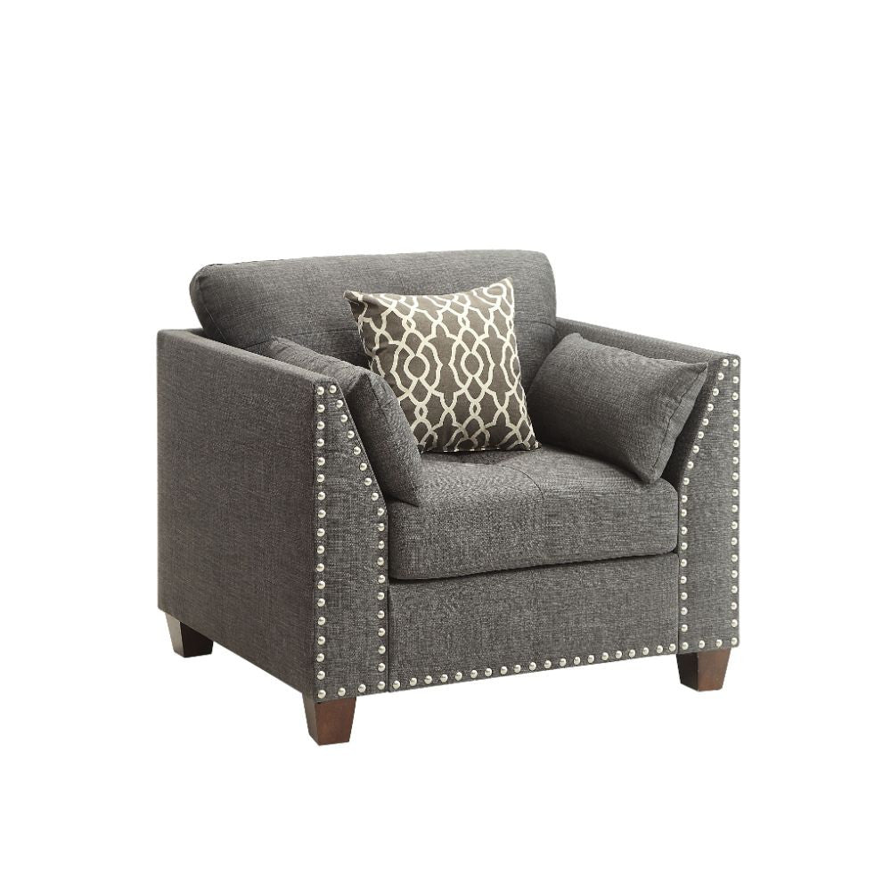 ACME 52407 Laurissa Chair with 3 Pillows, Light Charcoal Linen
