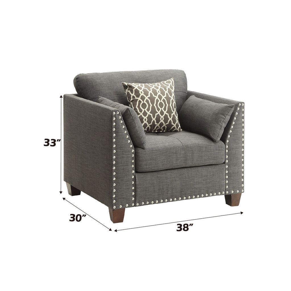 ACME 52407 Laurissa Chair with 3 Pillows, Light Charcoal Linen