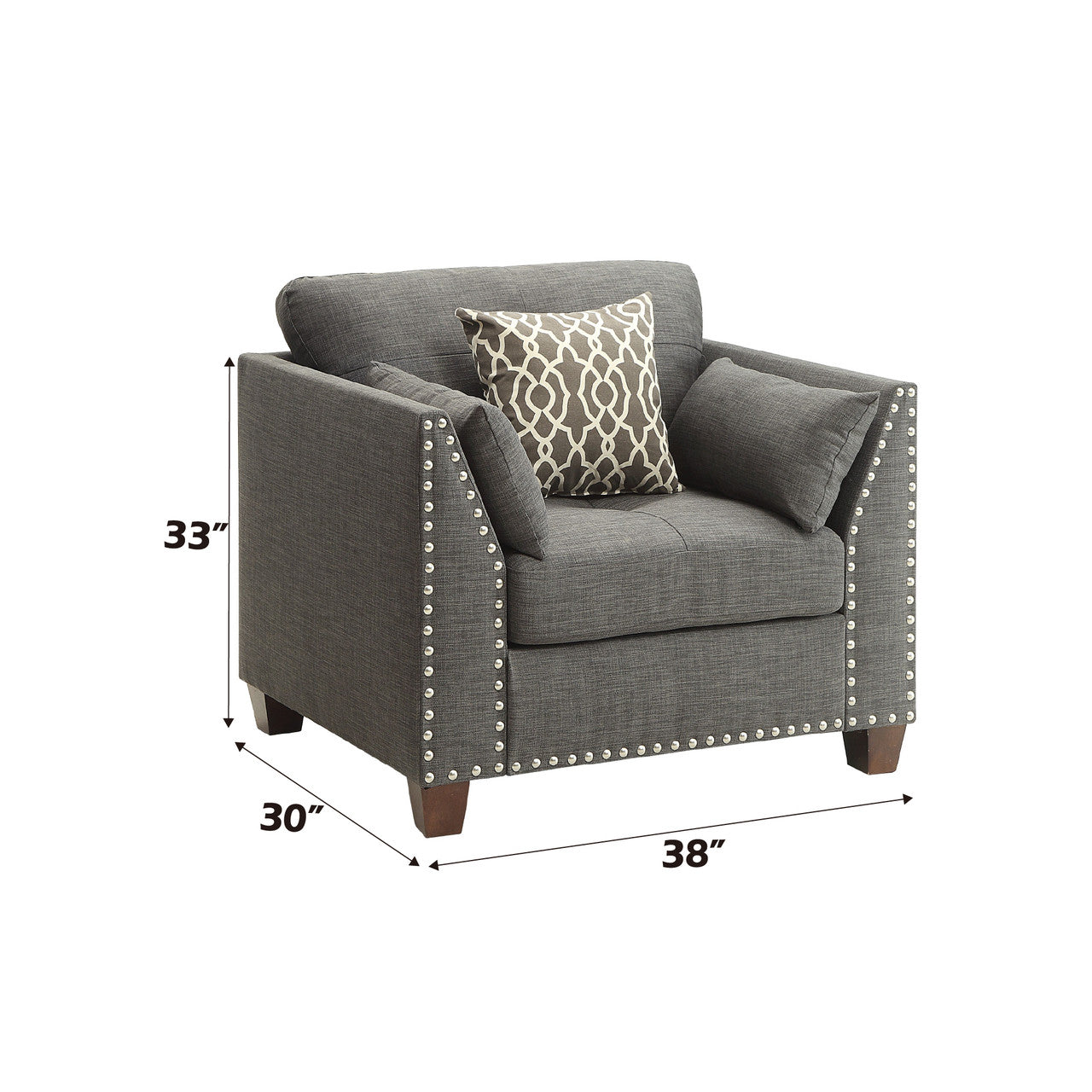 ACME 52407 Laurissa Chair with 3 Pillows, Light Charcoal Linen