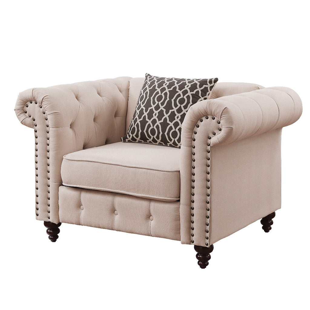 ACME 52422 Aurelia Chair with 1 Pillow, Beige Linen