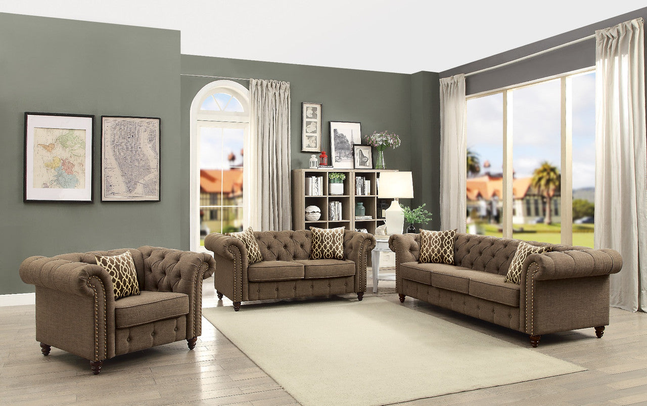 ACME 52427 Aurelia Chair with 1 Pillow, Brown Color Linen