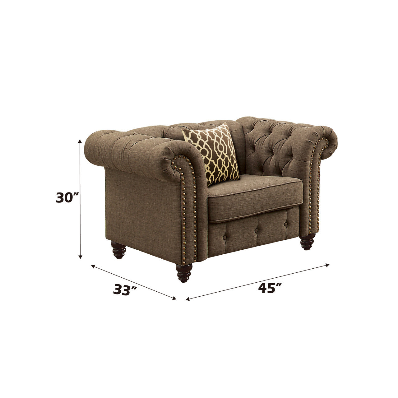 ACME 52427 Aurelia Chair with 1 Pillow, Brown Color Linen