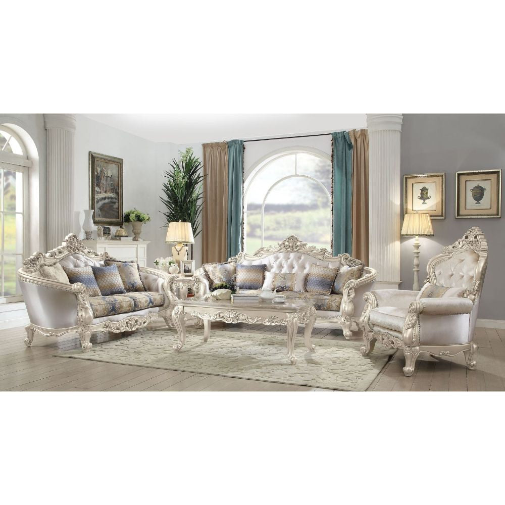 ACME 52440 Gorsedd Sofa with 5 Pillows, Fabric & Antique White