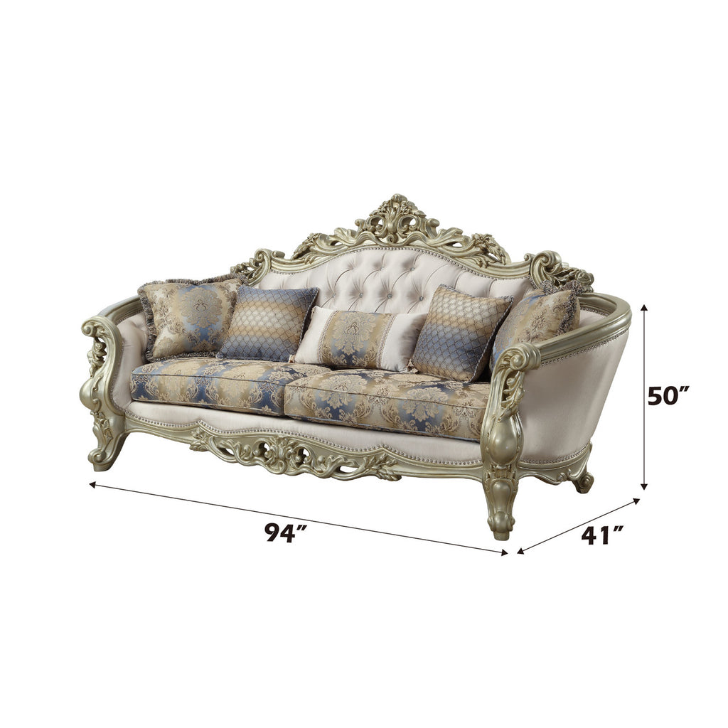ACME 52440 Gorsedd Sofa with 5 Pillows, Fabric & Antique White