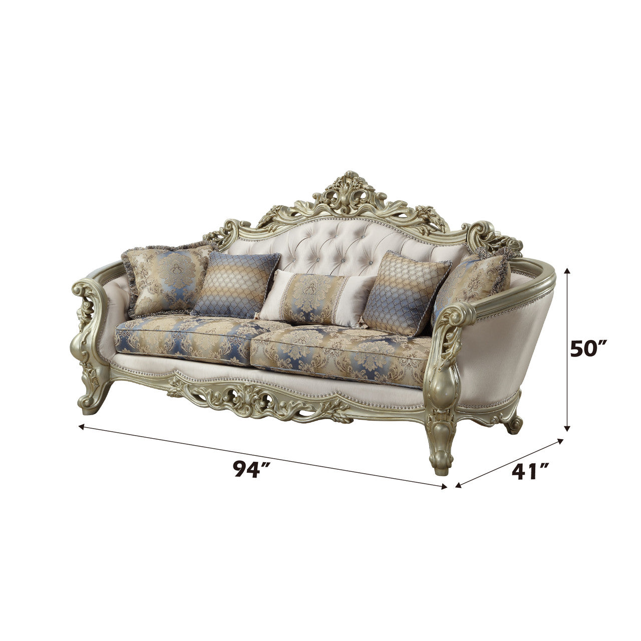 ACME 52440 Gorsedd Sofa with 5 Pillows, Fabric & Antique White