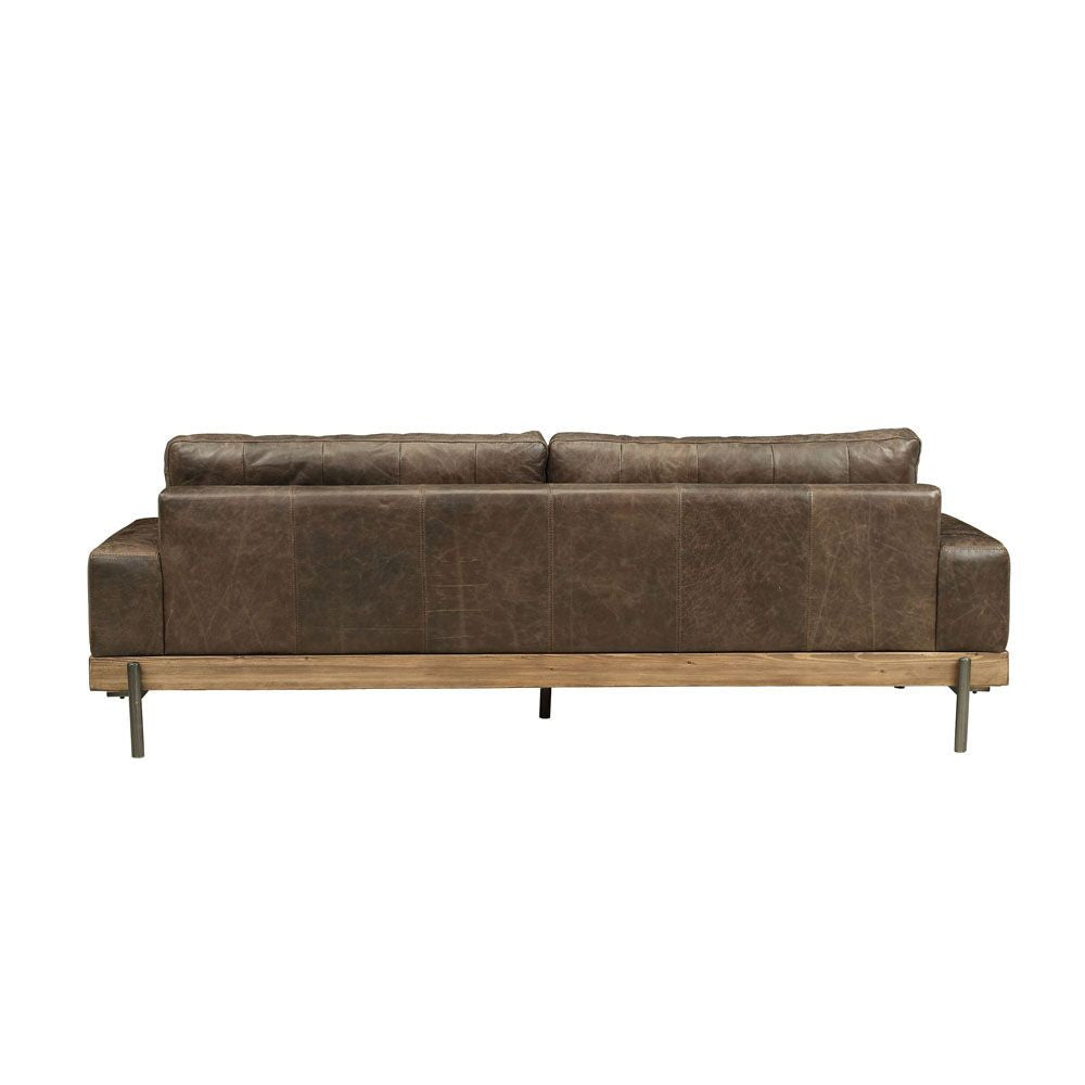 ACME 52475 Silchester Sofa, Oak & Distress Chocolate Top Grain Leather