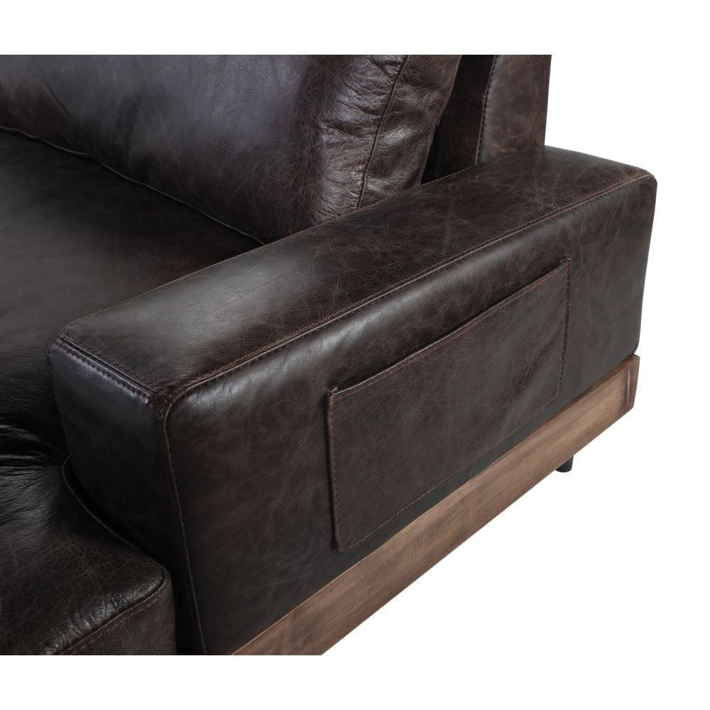 ACME 52475 Silchester Sofa, Oak & Distress Chocolate Top Grain Leather