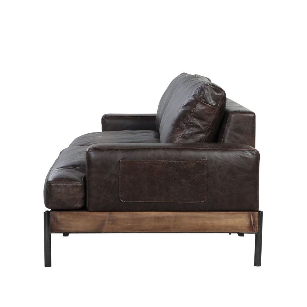 ACME 52475 Silchester Sofa, Oak & Distress Chocolate Top Grain Leather