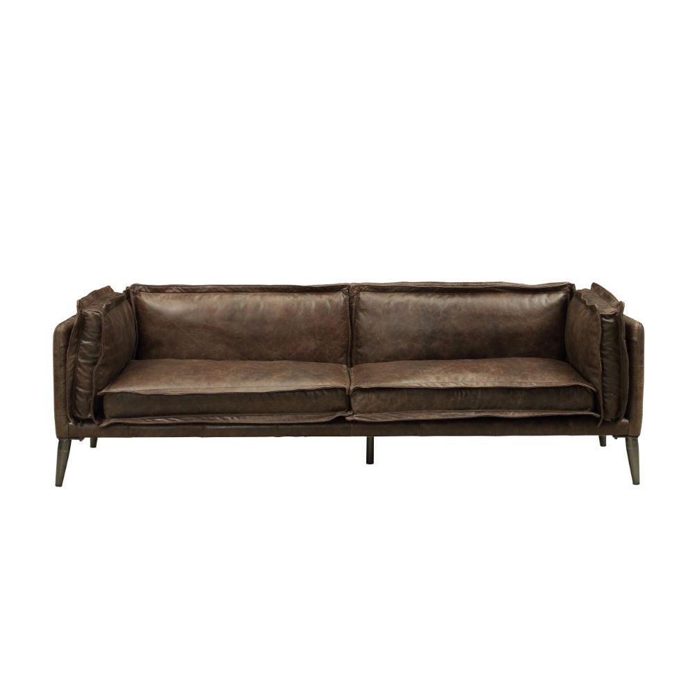 ACME 52480 Porchester Sofa, Distress Chocolate Top Grain Leather