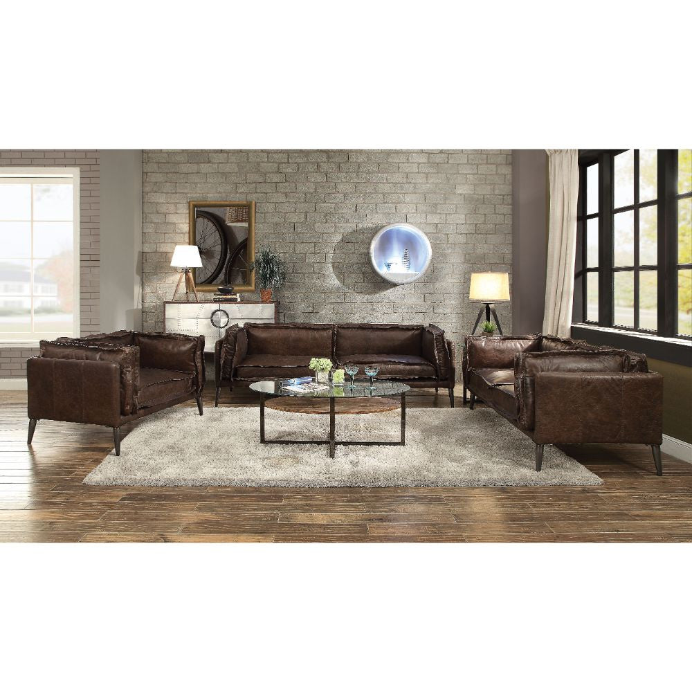 ACME 52480 Porchester Sofa, Distress Chocolate Top Grain Leather