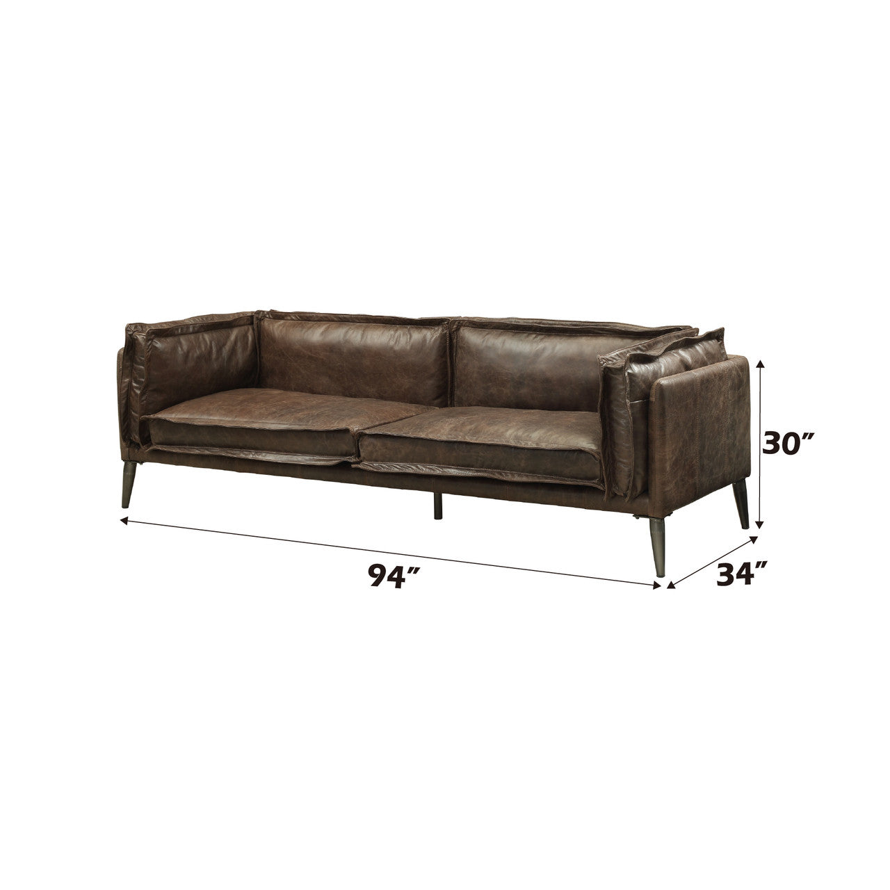 ACME 52480 Porchester Sofa, Distress Chocolate Top Grain Leather