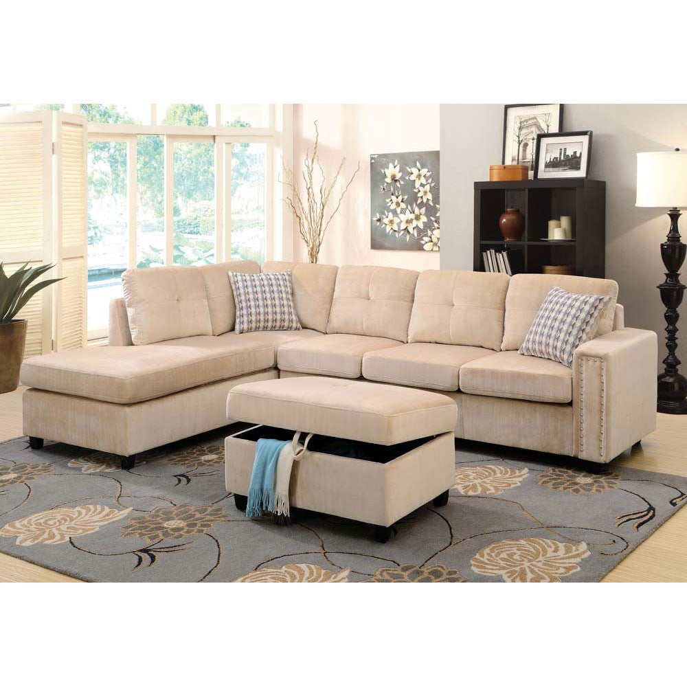 ACME 52708 Belville Ottoman with Storage, Beige Velvet