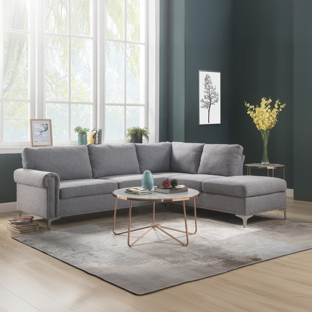 ACME 52755 Melvyn Sectional Sofa, Gray Fabric