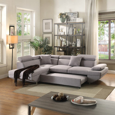 ACME 52990 Jemima Sectional Sofa with Sleeper, Gray Fabric (1Set/2Ctn)