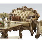 ACME 53001 Vendome Loveseat with 3 Pillows, Bone PU & Gold Patina
