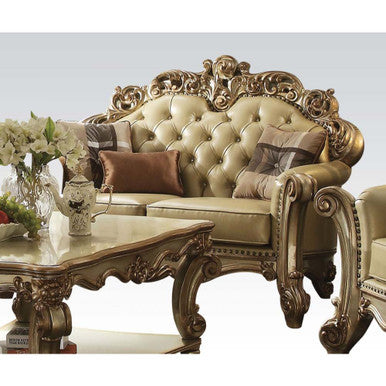 ACME 53001 Vendome Loveseat with 3 Pillows, Bone PU & Gold Patina