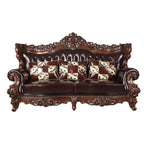 ACME 53070 Forsythia Sofa with 3 Pillows, Espresso Top Grain Leather Match & Walnut (1Set/2Ctn)