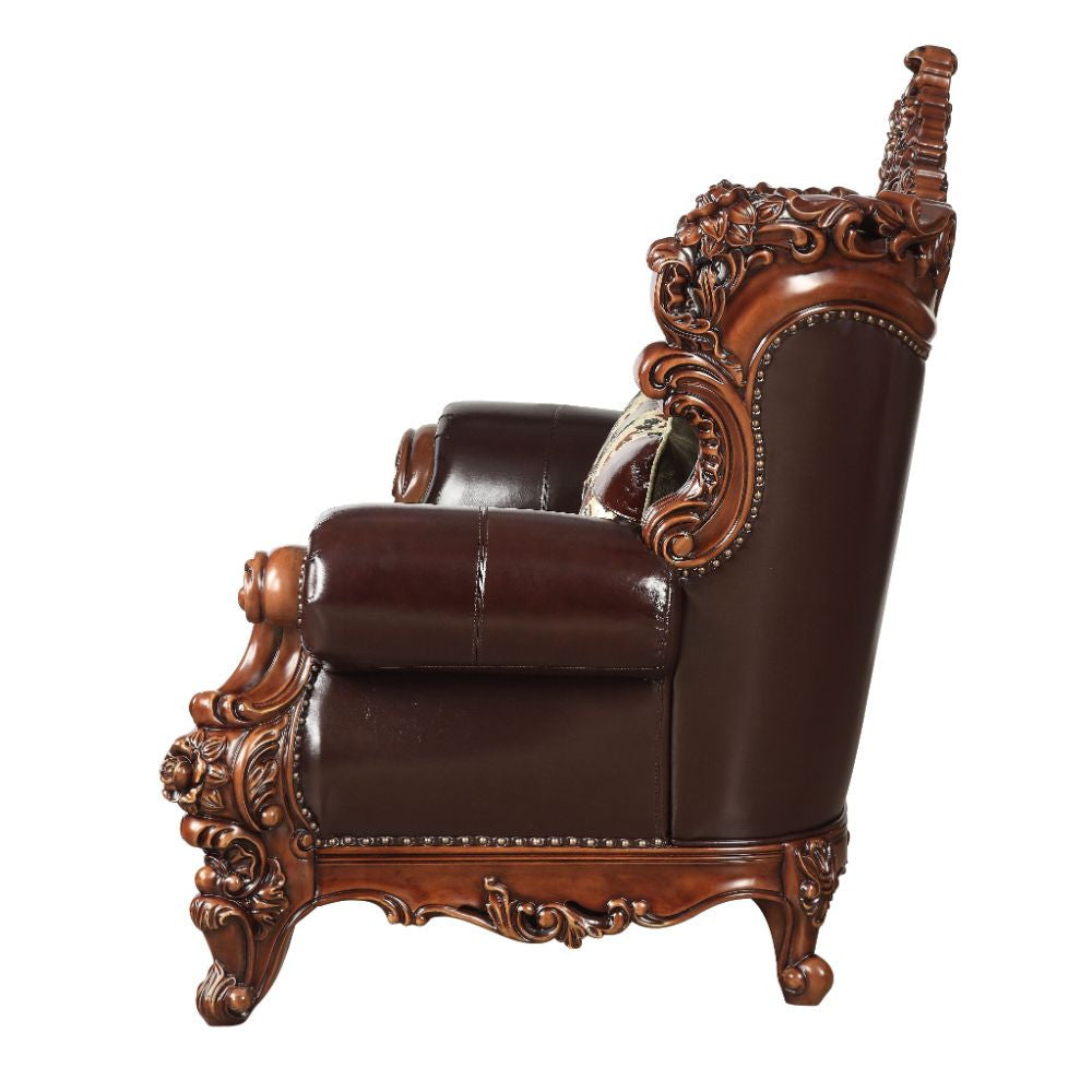 ACME 53070 Forsythia Sofa with 3 Pillows, Espresso Top Grain Leather Match & Walnut (1Set/2Ctn)