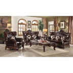 ACME 53070 Forsythia Sofa with 3 Pillows, Espresso Top Grain Leather Match & Walnut (1Set/2Ctn)