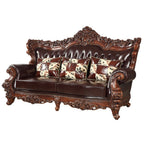ACME 53070 Forsythia Sofa with 3 Pillows, Espresso Top Grain Leather Match & Walnut (1Set/2Ctn)