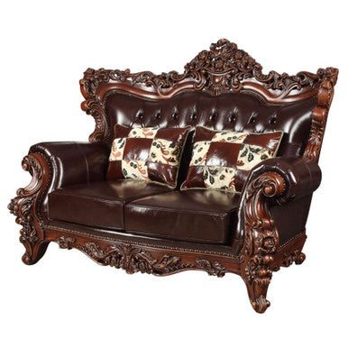 ACME 53071 Forsythia Loveseat with 2 Pillows, Espresso Top Grain Leather Match & Walnut (1Set/2Ctn)