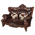 ACME 53071 Forsythia Loveseat with 2 Pillows, Espresso Top Grain Leather Match & Walnut (1Set/2Ctn)