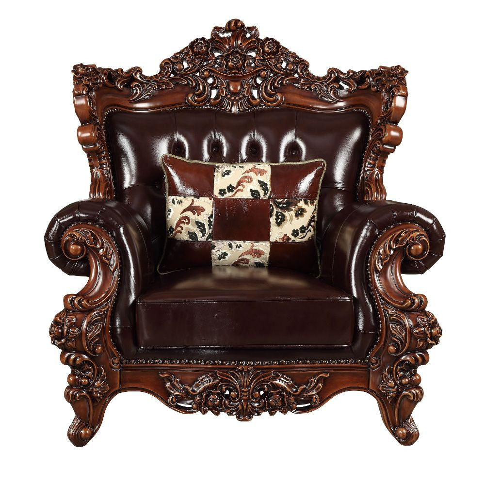 ACME 53072 Forsythia Chair with 1 Pillow, Espresso Top Grain Leather Match & Walnut (1Set/2Ctn)