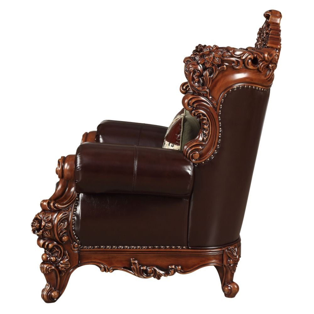 ACME 53072 Forsythia Chair with 1 Pillow, Espresso Top Grain Leather Match & Walnut (1Set/2Ctn)