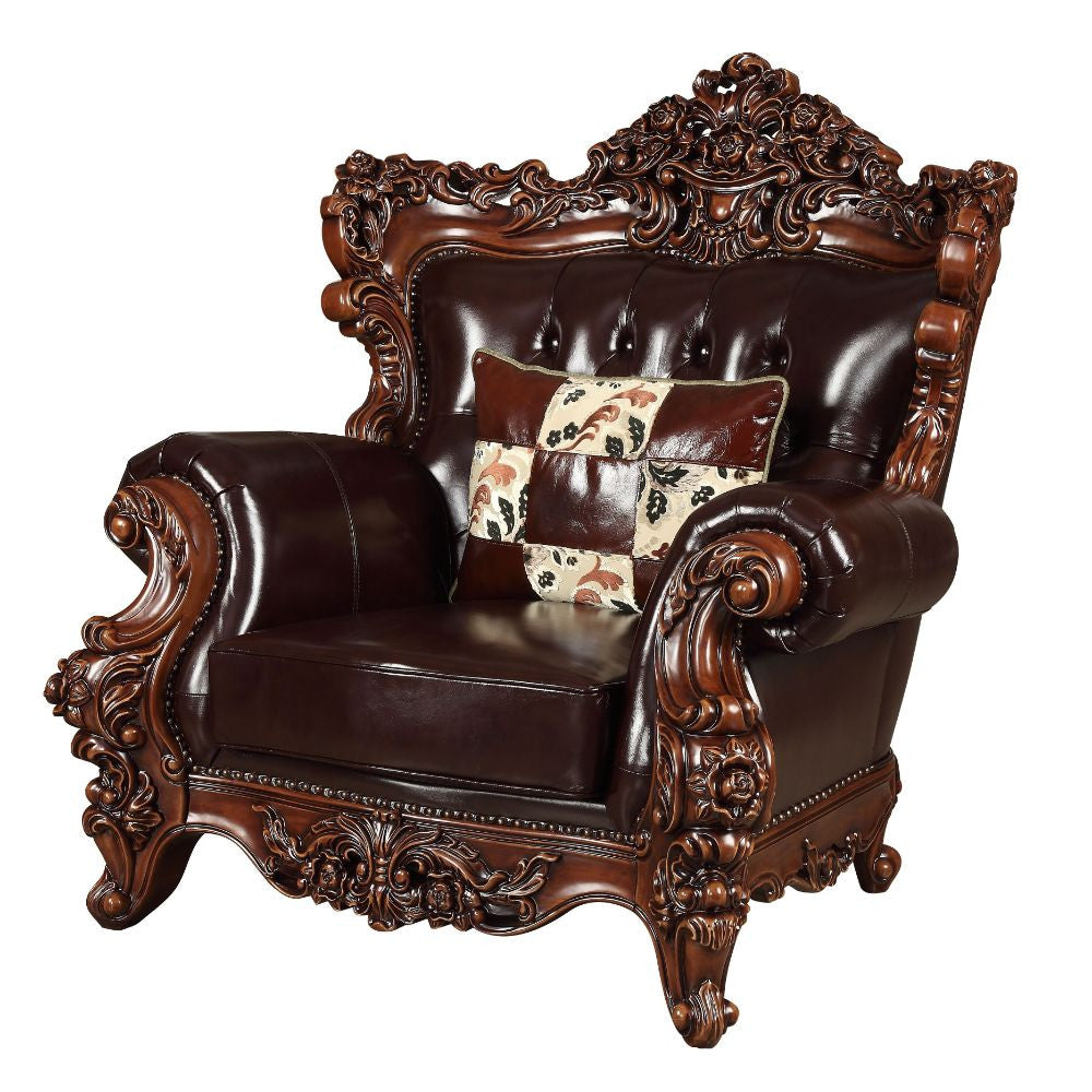 ACME 53072 Forsythia Chair with 1 Pillow, Espresso Top Grain Leather Match & Walnut (1Set/2Ctn)