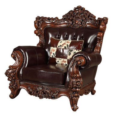 ACME 53072 Forsythia Chair with 1 Pillow, Espresso Top Grain Leather Match & Walnut (1Set/2Ctn)