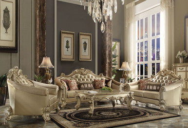 ACME 53120 Vendome II Sofa with 5 Pillows, Bone PU & Gold Patina