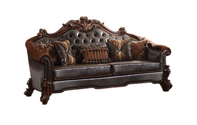 ACME 53130 Vendome II Sofa with 5 Pillows, 2-Tone Dark Brown PU & Cherry