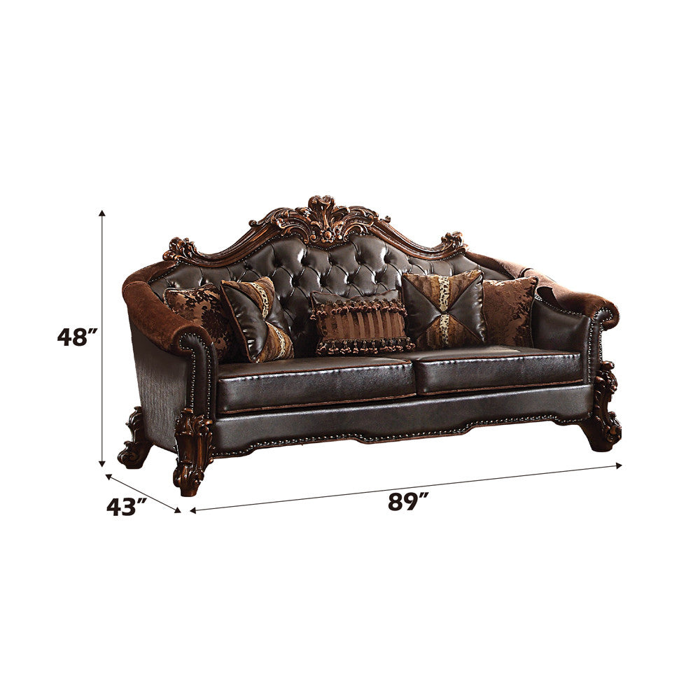 ACME 53130 Vendome II Sofa with 5 Pillows, 2-Tone Dark Brown PU & Cherry  1