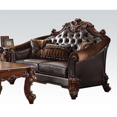 ACME 53131 Vendome II Loveseat with 3 Pillows, 2-Tone Dark Brown PU & Cherry