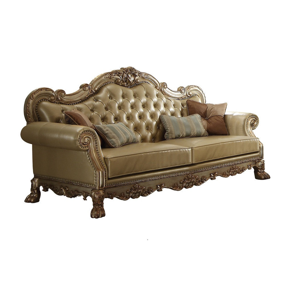ACME 53160 Dresden Sofa with 4 Pillows, Bone PU & Gold Patina