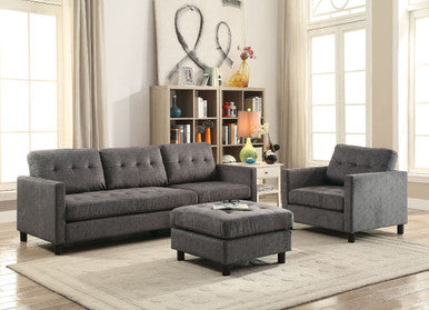 ACME 53315 Ceasar Sectional Sofa & Reversible Ottoman, Gray Fabric (1Set/2Ctn)