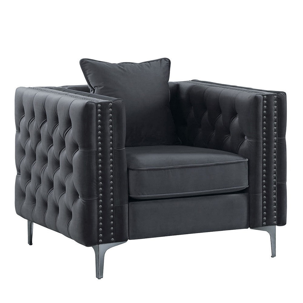 ACME 53389 Gillian II Chair with 1 Pillow, Dark Gray Velvet (1Set/2Ctn)