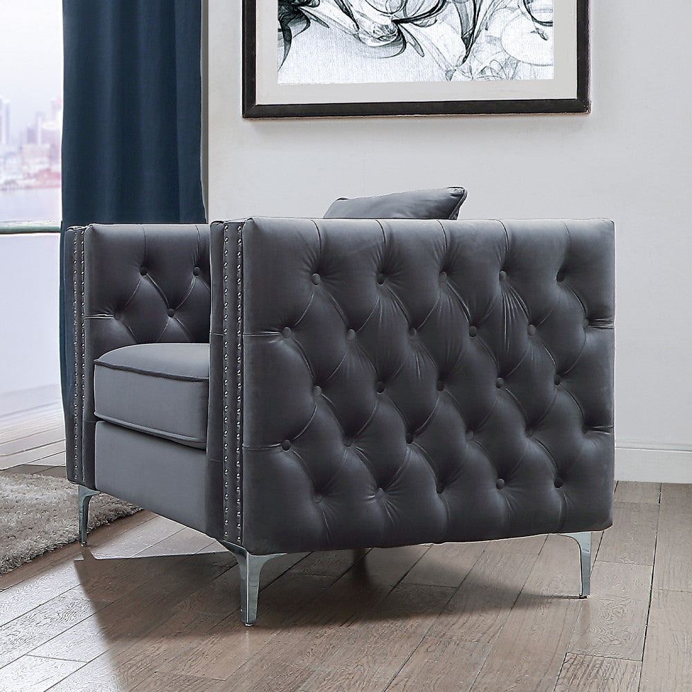 ACME 53389 Gillian II Chair with 1 Pillow, Dark Gray Velvet (1Set/2Ctn)