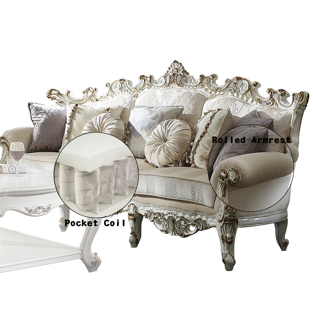 ACME 53460 Picardy II Sofa with 7 Pillows, Fabric & Antique Pearl