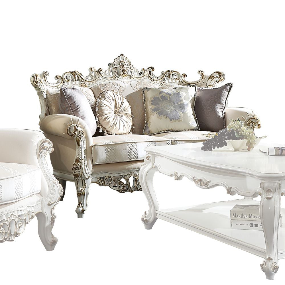 ACME 53461 Picardy II Loveseat with 4 Pillows, Fabric & Antique Pearl