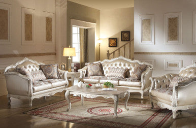 ACME 53540 Chantelle Sofa with 3 Pillows, Rose Gold PU/Fabric & Pearl White
