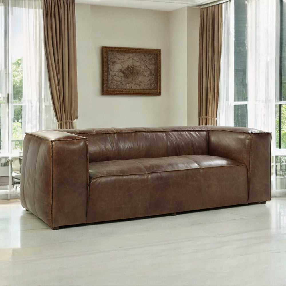 ACME 53545 Brancaster Sofa, Retro Brown Top Grain Leather