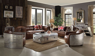 ACME 53545 Brancaster Sofa, Retro Brown Top Grain Leather
