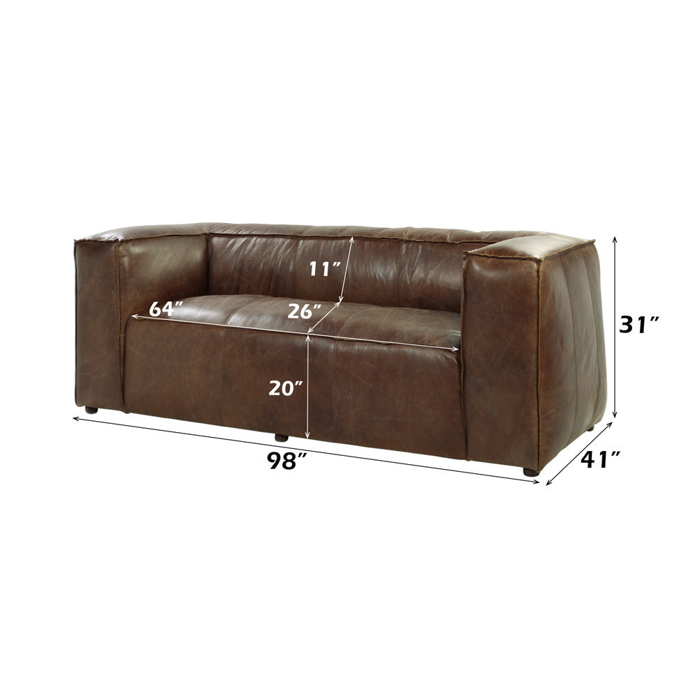 ACME 53545 Brancaster Sofa, Retro Brown Top Grain Leather