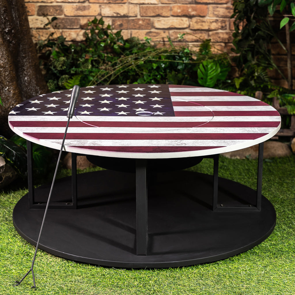 Deko Living 38 Inch Diameter Commemorative Outdoor Steel Woodburning  Fire Pit with Log Storage - COB10510